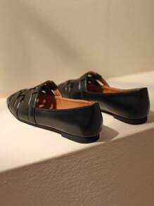 度假平底樂福鞋適用於女士編織細節一腳蹬平底鞋 - 黑色 - 查看 5