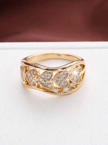 1入組方晶鋯石愛心裝飾戒指銅首飾類 - 金黃色 - 查看 2