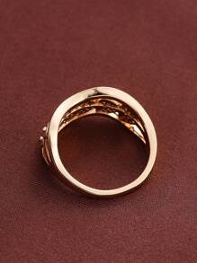 1入組方晶鋯石愛心裝飾戒指銅首飾類 - 金黃色 - 查看 3