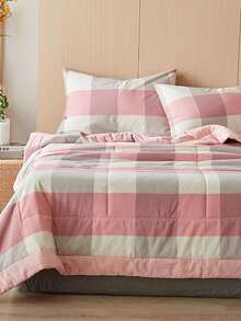 1pc Plaid Pattern Quilted Bedspread, Modern Fabric Summer Quilt, For Bedroom - Multicolor - View 3