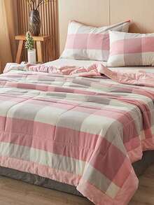 1pc Plaid Pattern Quilted Bedspread, Modern Fabric Summer Quilt, For Bedroom - Multicolor - View 4