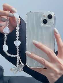 極簡手機殼帶蝴蝶串珠手機掛繩 - 無色 - 查看 2