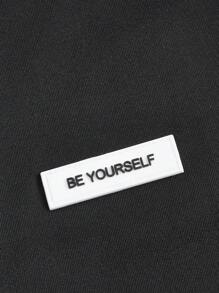 SHEIN ICON 字母補丁細節拉鏈開襟短款T恤 - 黑色 - 查看 7