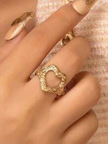 愛心裝飾開口戒指 - 金黃色 - 查看 1