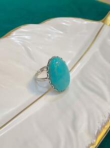1pc Vintage Turquoise Decor Ring For Women For Daily Decoration - Multicolor - View 1