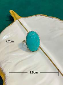 1pc Vintage Turquoise Decor Ring For Women For Daily Decoration - Multicolor - View 5