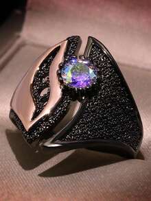 1pc Rhinestone Decor Ring Copper Jewelry - Multicolor - View 3