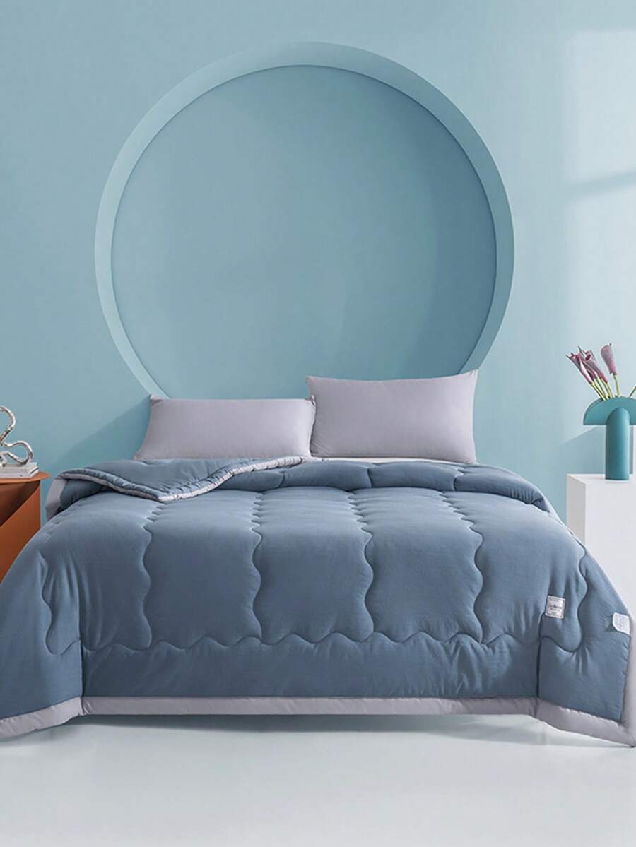 1pc Contrast Binding Quilted Bedspread, Simple Fabric Summer Quilt, For Bedroom - Multicolor - View 1