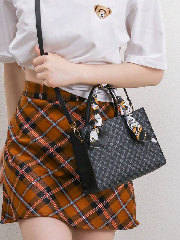 1 Peça Padrão Geométrico Pu Material Zíper Fechamento Ocasional Bolsa de Mão , Adequado Para Férias Estilo , Outono , Crossbody