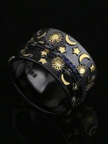 1入組時尚星月裝飾戒指適合女士適合派對銅首飾類 - 彩色 - 查看 1