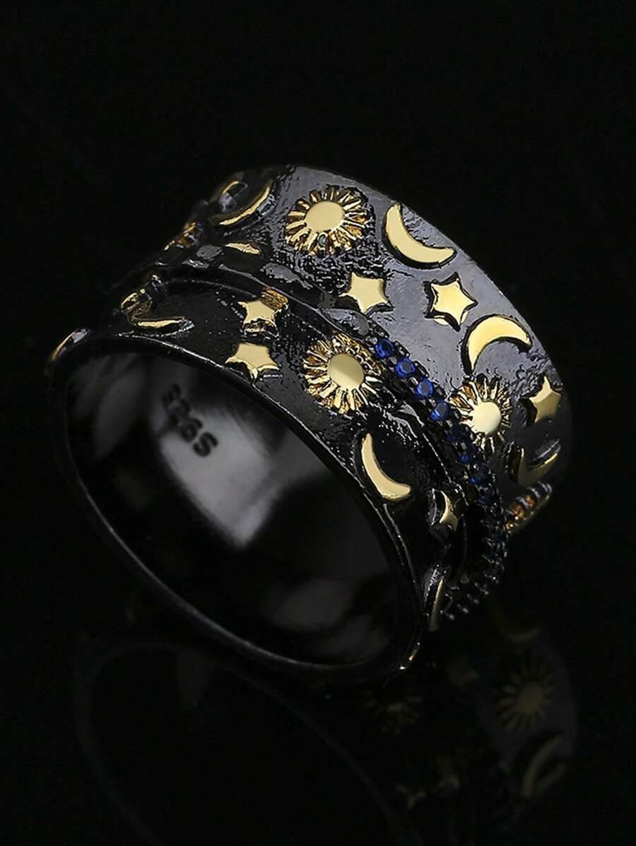 1入組時尚星月裝飾戒指適合女士適合派對銅首飾類 - 彩色 - 查看 1