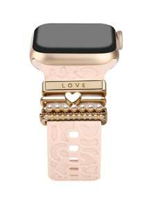 5入組不銹鋼珍珠和愛心裝飾錶帶裝飾戒指 - 玫瑰金 - 查看 1