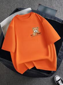 Manfinity Hypemode Men Bear & Slogan Graphic Tee - Orange - View 1