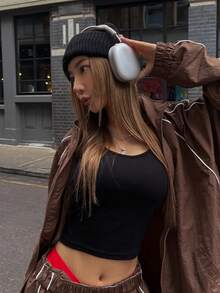 DAZY 實色短款背心上衣 - 黑色 - 查看 3