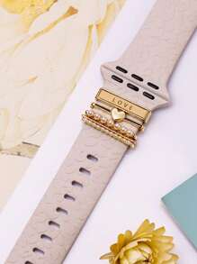 5入組不銹鋼珍珠和愛心裝飾錶帶裝飾戒指 - 玫瑰金 - 查看 4