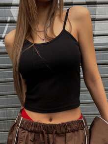 DAZY 實色短款背心上衣 - 黑色 - 查看 6