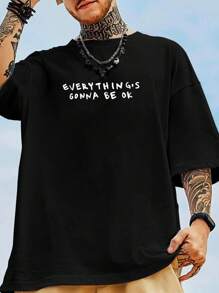 Manfinity Hypemode Nam Lỏng lẻo phù hợp Áo thun Với Slogan & In Phi hành gia - màu đen - Xem 2