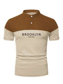 Manfinity Homme Men Letter Graphic Two Tone Polo Shirt - Khaki - View 4