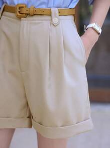 DAZY Chi tiết nếp Cán Hem Quần short - Màu be - Xem 7