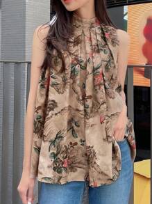 DAZY 花卉印花褶裥细节无袖衬衫外出上衣复活节 - 彩色 - 查看 1