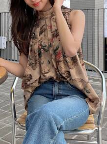 DAZY 花卉印花褶裥细节无袖衬衫外出上衣复活节 - 彩色 - 查看 7