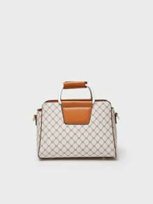 BELLEBORG 小方包雙把手幾何樣式絨球裝飾 - 米色 - 查看 8