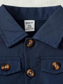 男嬰翻蓋細節襯衫和短褲 - 藏蓝色 - 查看 6