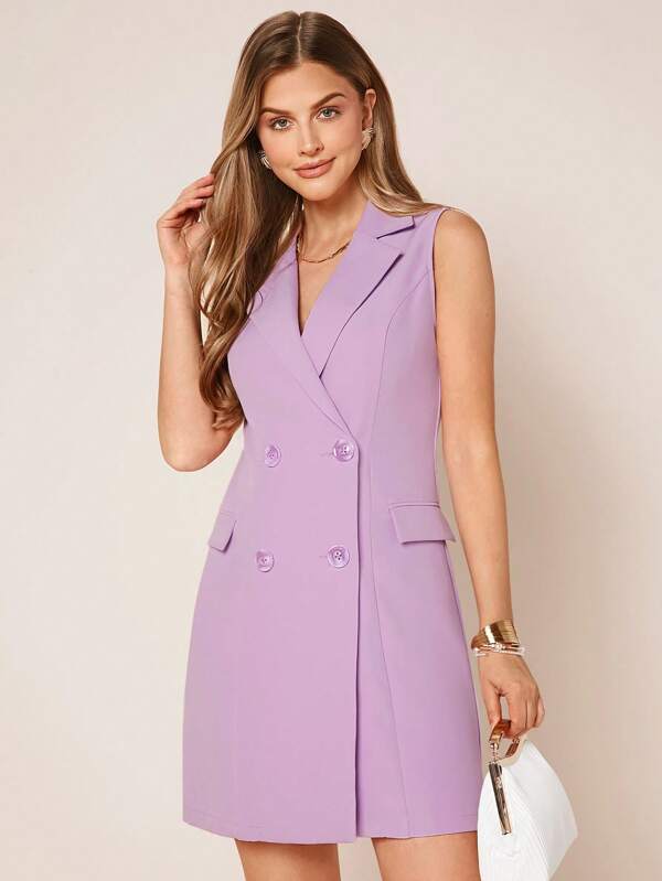 SHEIN Clasi Double Breasted Flap Pocket Vest Blazer Dress SHEIN USA