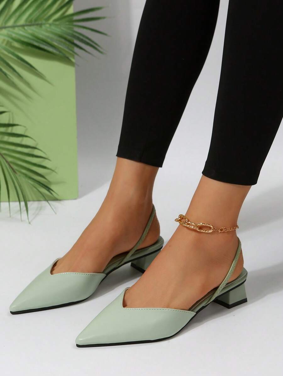 時尚后提帶高跟單鞋適用於女士粗跟淺口皮鞋