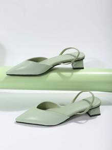 時尚后提帶高跟單鞋適用於女士粗跟淺口皮鞋