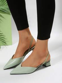 時尚后提帶高跟單鞋適用於女士粗跟淺口皮鞋