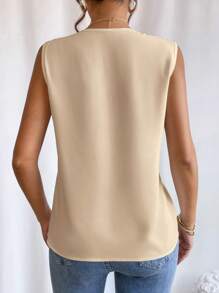 SHEIN LUNE Solid V Neck Sleeveless Blouse - Apricot - View 2