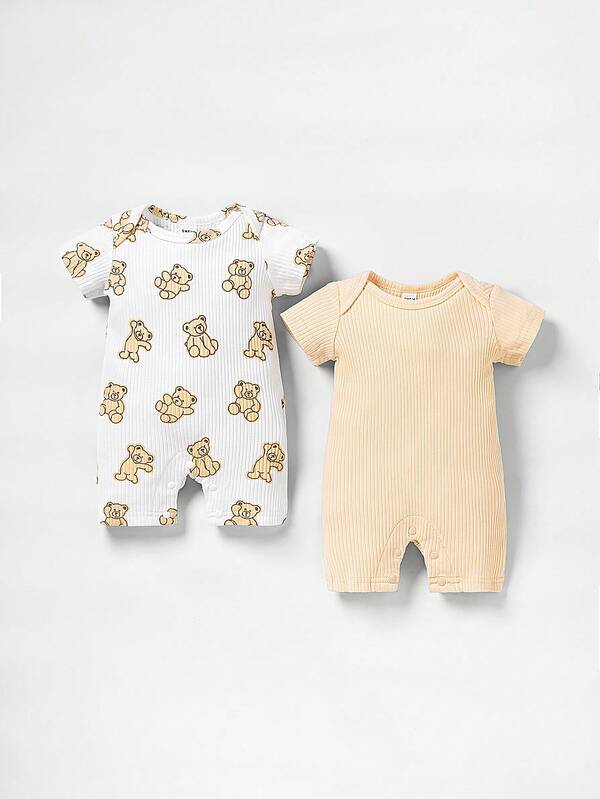 SHEIN Newborn Baby 2pcs Cartoon Graphic Romper