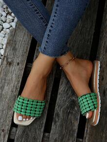 Fashionable Slide Sandals For Women, Colorblock Single Band Flat Sandals