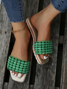 Fashionable Slide Sandals For Women, Colorblock Single Band Flat Sandals