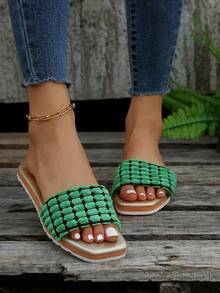 Fashionable Slide Sandals For Women, Colorblock Single Band Flat Sandals