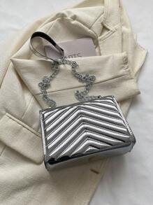 迷你簡約鏈條流蘇肩袋 - 銀色 - 查看 8