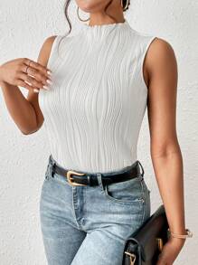 SHEIN Frenchy Solid Mock Neck Tank Top - White - View 1