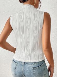 SHEIN Frenchy Solid Mock Neck Tank Top - White - View 2