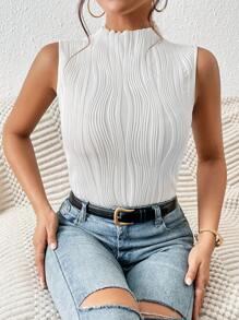 SHEIN Frenchy Solid Mock Neck Tank Top - White - View 4