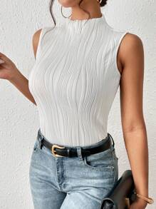SHEIN Frenchy Solid Mock Neck Tank Top - White - View 5