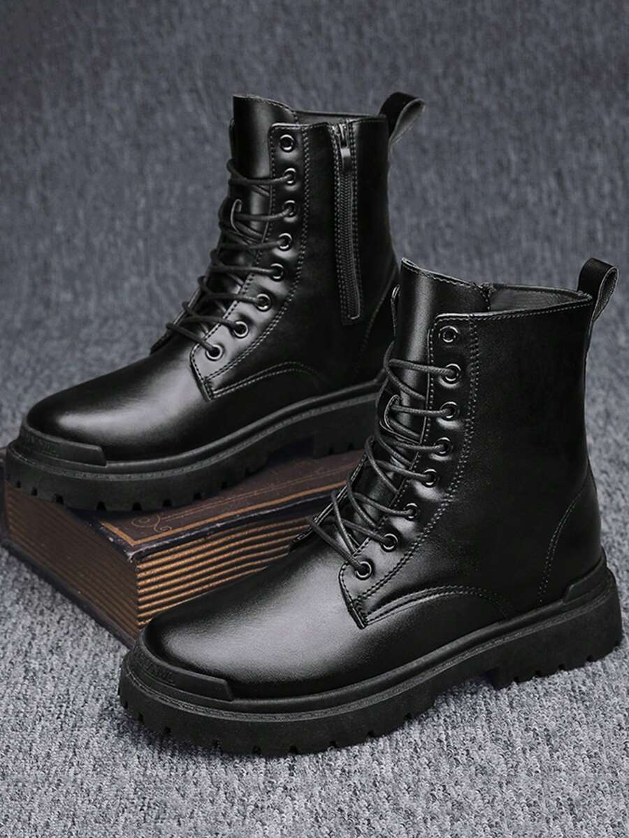 guay Botas de combate para con cordón delantero plataforma Botas - Negro - Ver 1