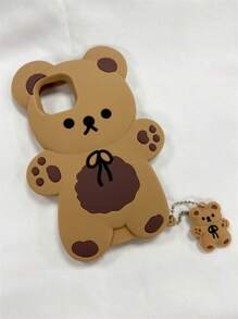 Cute Stuff 可爱 3d 卡通蝴蝶结和熊手机壳适用于 Apple 14/13/12promax/Smilax/11/Xr/Se3 卡哇伊防水防震防摔防刮 - 棕色 - 查看 3