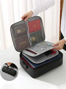 Flame Resistant File Box With Lock For Money Stationery Laptop, Travel Home File Storage Bag Portable Flame Resistant Bag Zipper Around Top Handle - Black - View 6