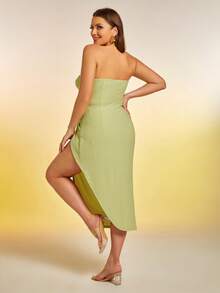 Plus Twist Front Split Thigh Tube Dress - Lime Green - View 2