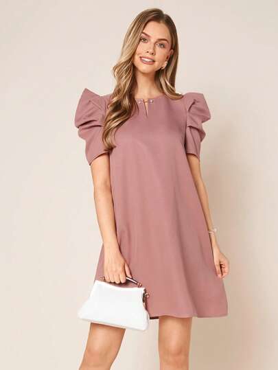 SHEIN Clasi Vestido túnico de cuello notch de manga farol