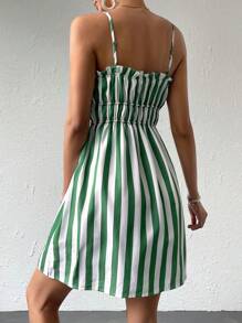 SHEIN VCAY Vestido de tirantes con estampado de rayas ribete fruncido - Multicolor - Ver 2