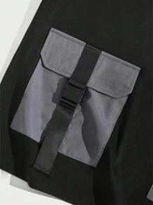 Manfinity VCAY Áo thun nam rộng rãi in họa tiết chữ có khóa túi - màu đen - Xem 3
