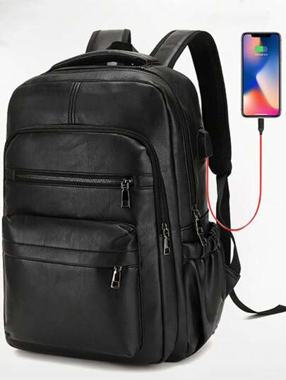 Usb Charging Backpack Men Pu Large Laptop Backpack Male Schoolbag, Schoolbag For Travel, College, School Casual Laptop Backpack Commute Lightweight Leather Vintage Vacation Sport Waterproof Portable Laptop Bag Valentine Gifts Vintage Laptop Case The Sporty Life Gift Bag Pack Hiking Bag Weekend Bag Backpacks Travel Must Haves Large Bag Spring Vintage Bags School Supplies School Backpack Fashion Men's Bags Business Travel Bags Office Bag Bags For Travel