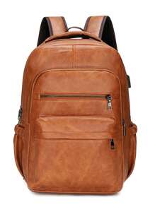 Ba Lô Sạc USB Nam Pu Lớn Ba Lô Laptop Nam Schoolbag Ba Lô Đi Học Về Túi Da - màu nâu - Xem 2